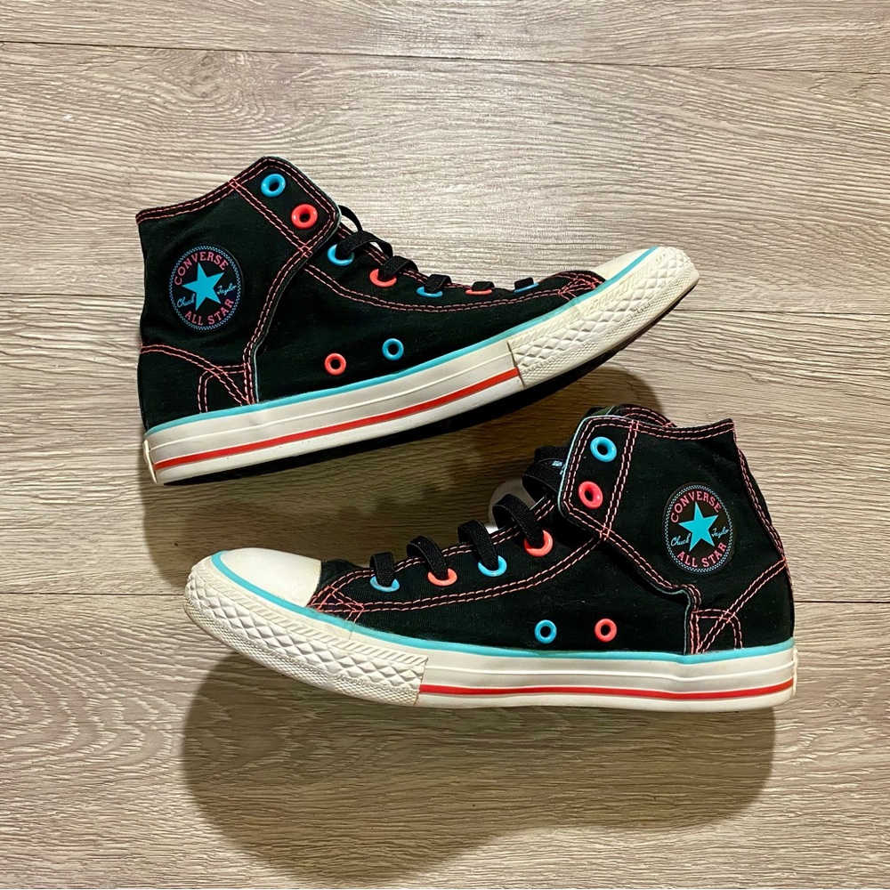 Converse HighTops Velcro Sides Neon Accents W6 - See Details